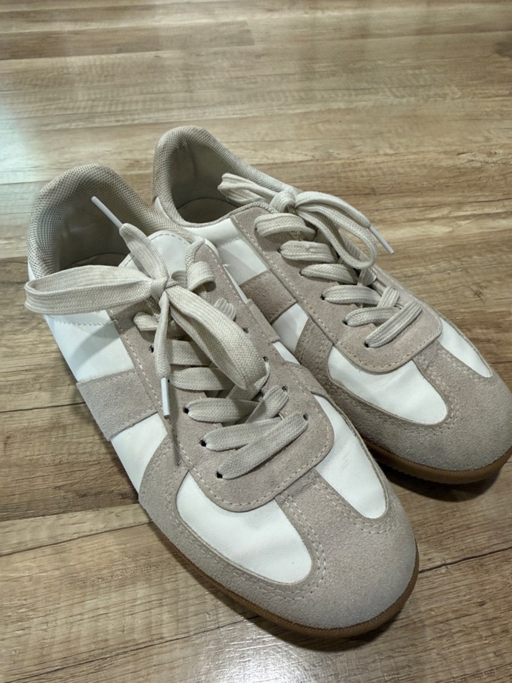 Madden Girl Beige and White Retro-Style Sneakers